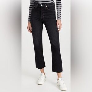 RE/DONE 70S STOVE PIPE JEANS IN STONED NOIR SIZE 27